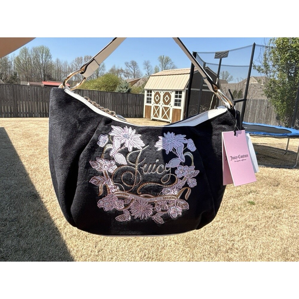 Juicy Couture Juicy In Bloom Hobo Shoulder Bag Purse Liquorice Black Floral NWT